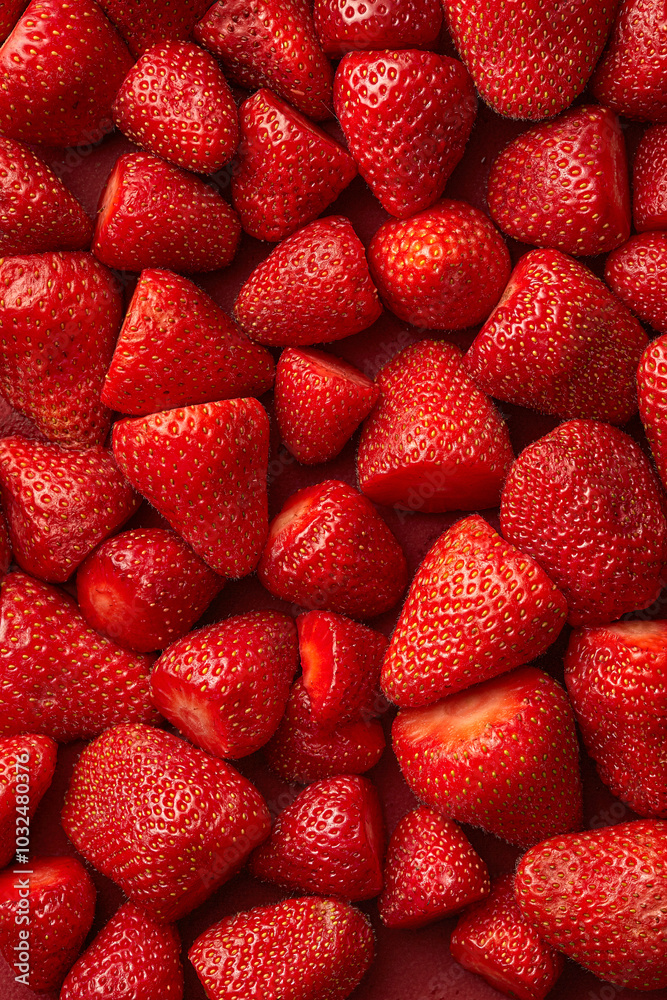 Strawberry background full frame image. View of fresh strawberries from above. Top view Strawberry background full frame image. View of fresh strawberries from above. Top view