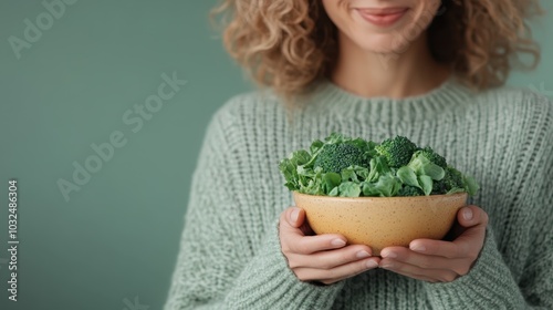 A hand holding a ceramic bowl overflowing with fresh broccoli and leafy greens highlights an appetite for healthy living and the simplicity of organic foods.