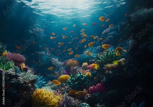 Sunbeams Illuminating a Vibrant Coral Reef