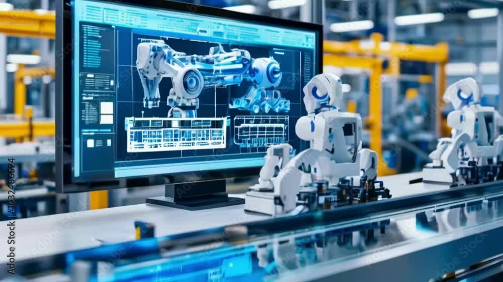 monitor with working robot monitor with working robot