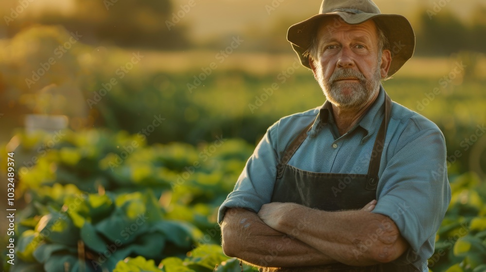 Fototapeta premium Confident Farmer in Lush Green Field