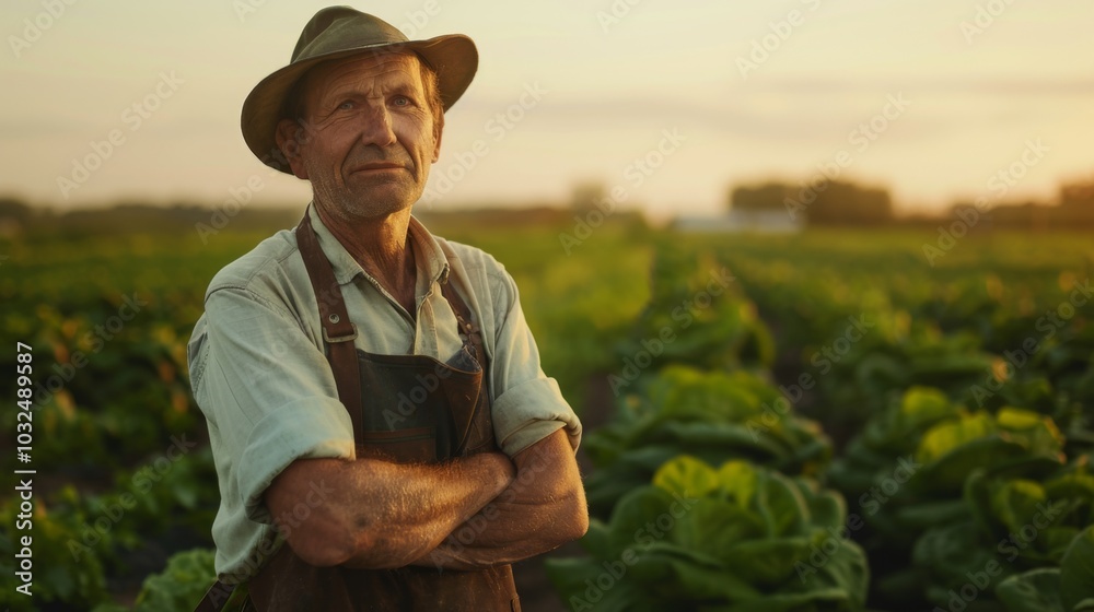 Fototapeta premium Confident Farmer in Lush Green Field