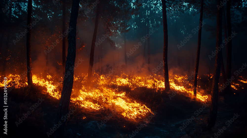 Majestic Glow of a Controlled Blaze Spreading Through the Forest Majestic Glow of a Controlled Blaze Spreading Through the Forest