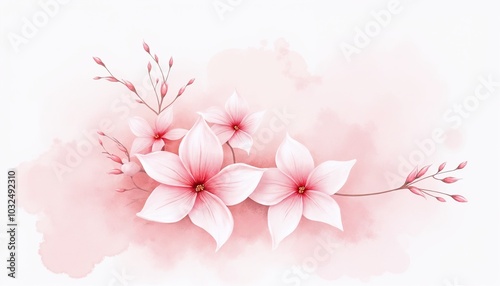 Watercolor pink flowers bouquet illustration with soft background and copy space