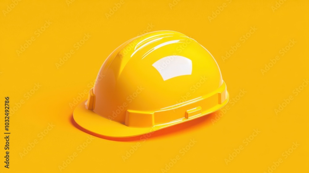 Bright yellow hard hat on a warm orange background, representing the importance of safety in construction in a minimalist style Bright yellow hard hat on a warm orange background, representing the importance of safety in construction in a minimalist style