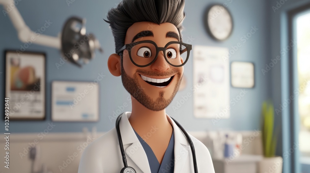 Cartoon doctor in a hospital setting, showcasing readiness, professionalism, and a caring attitude with a smile. Cartoon doctor in a hospital setting, showcasing readiness, professionalism, and a caring attitude with a smile.