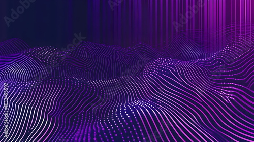 A vector illustration of a fast-paced technology concept, flat colors with a gradient from black to neon purple. Dots and lines create a dynamic, perspective-based web, with the vanishing point