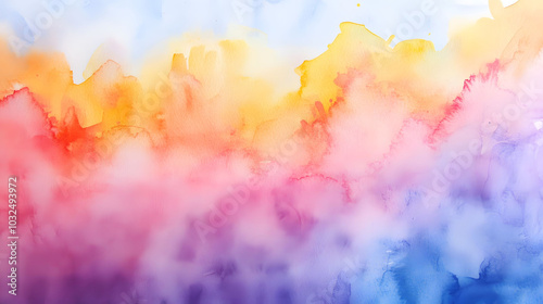 Vibrant Watercolour Background, multicolour design fills top quarter, white space below, ideal for wallpapers or creative projects photo