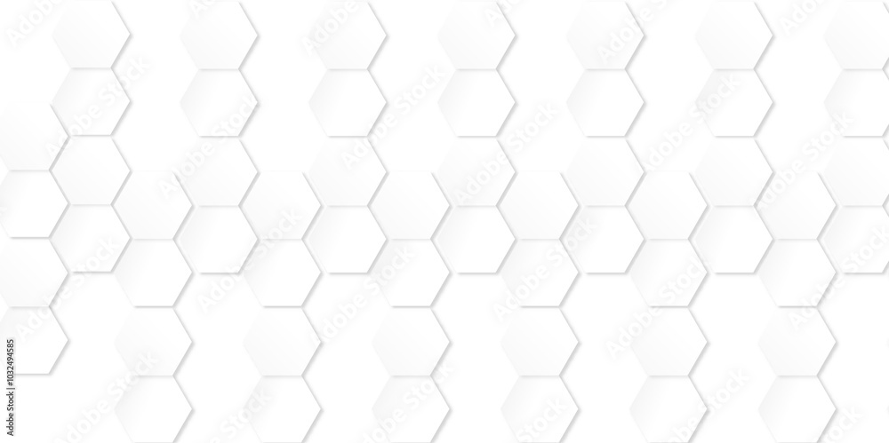 Naklejka premium Abstract background with hexagon, modern abstract vector polygonal pattern. Geometric futuristic technology honeycomb backdrop mesh cell vector. 3d white hexagon grid tile structure mesh background.