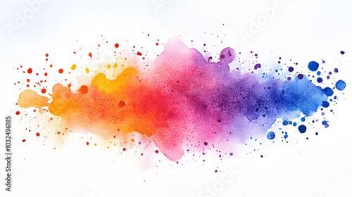 Vibrant watercolor explosion of paint powder, dynamic colors blending and swirling, creating a lively and energetic visual experience