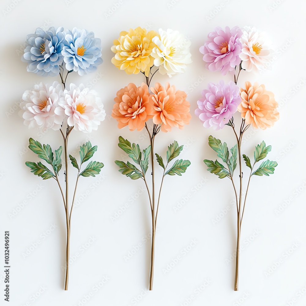 The image showcases three vibrant floral arrangements featuring large, colorful blooms and lush green leaves against a neutral background. The image showcases three vibrant floral arrangements featuring large, colorful blooms and lush green leaves against a neutral background.