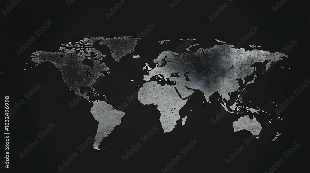 Naklejka premium World Map Illustration on Black Background, minimalist design, clear outlines, emphasis on global geography, visually striking contrast
