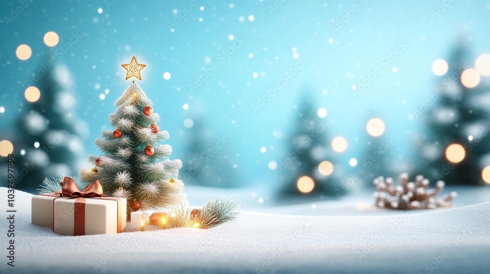 Festive Christmas scene with decorated tree and gifts Festive Christmas scene with decorated tree and gifts