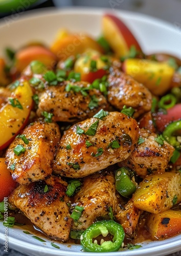 Grilled Chicken, Peach, and Jalapeno Salad