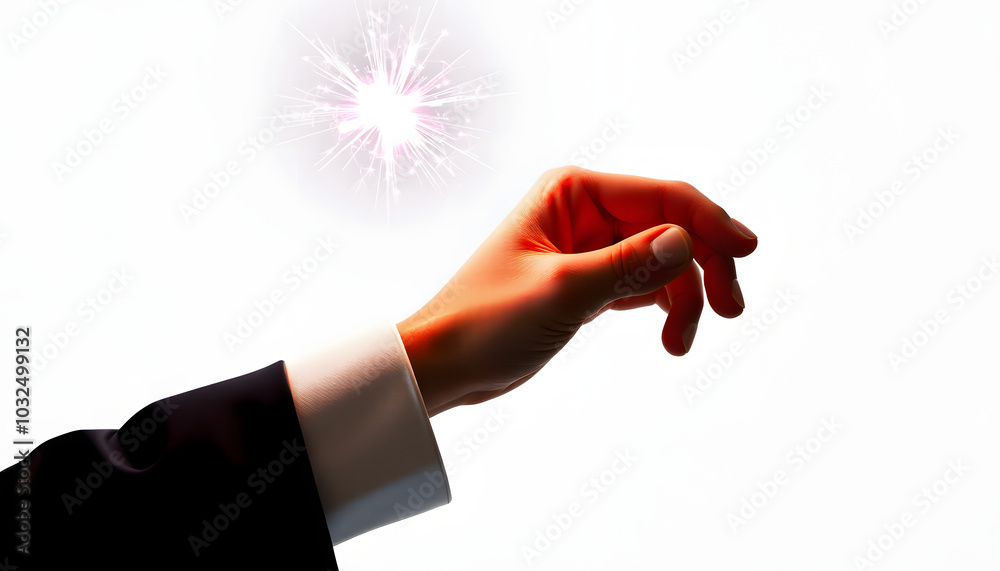 Fototapeta premium Magician hand is holding magic wand. Isolated on white background isolated with white highlights, png