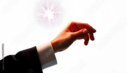 Magician hand is holding magic wand. Isolated on white background isolated with white highlights, png photo