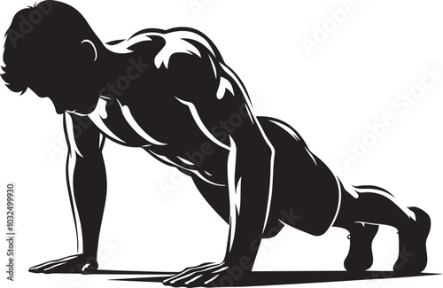 Push-up Gym exercise Silhouette illustration isolated on a white background photo