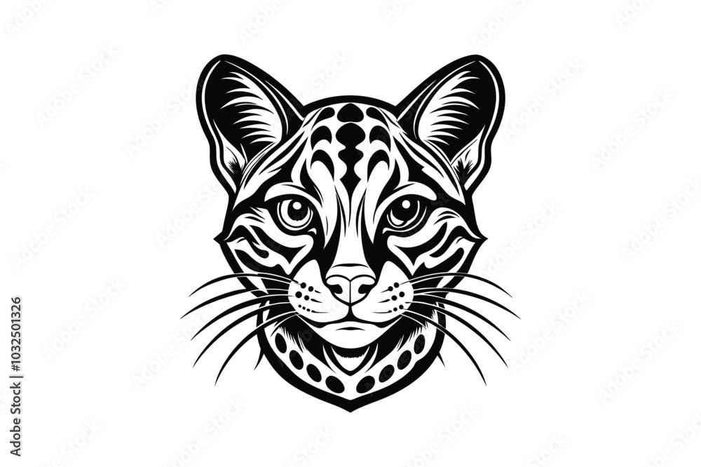 Ocelot Head Silhouette Vector Illustration – Perfect for T-Shirts & Hoodies Ocelot Head Silhouette Vector Illustration – Perfect for T-Shirts & Hoodies