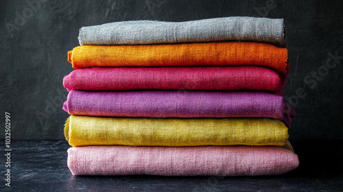 Stack of Colorful Linen Fabric Rolls  Natural Textile  Home Decor