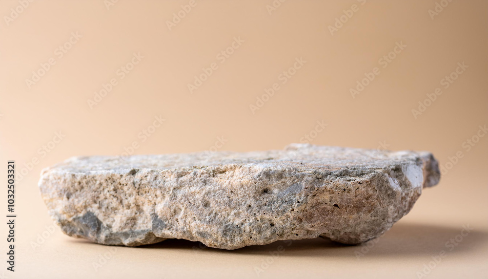 Empty stone podium on light beige background. Minimal podium, display product presentation. Empty stone podium on light beige background. Minimal podium, display product presentation.