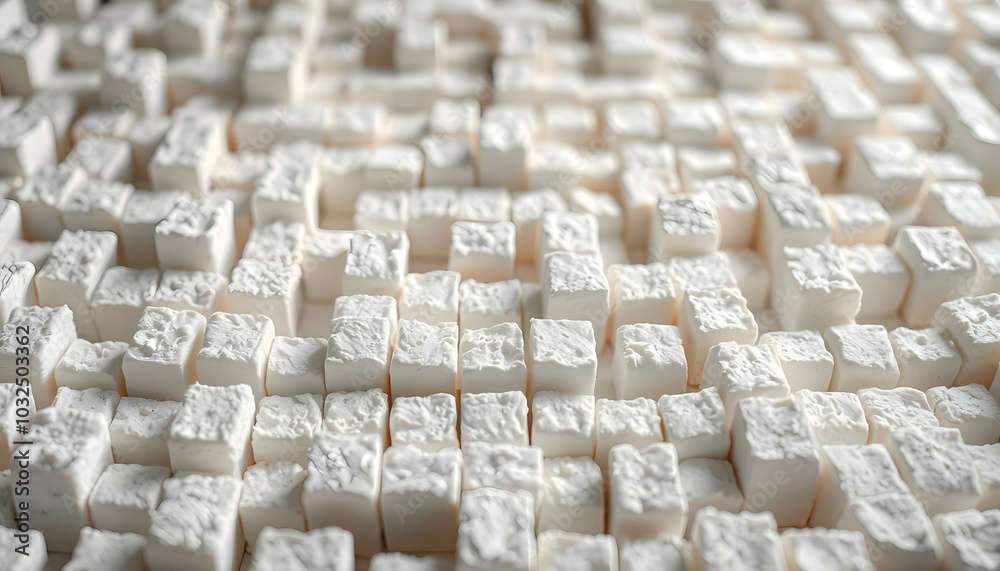 Obraz premium high key Detail of a maze made of sugar cubes, symbolizing unhealthy eating habits isolated with white highlights, png