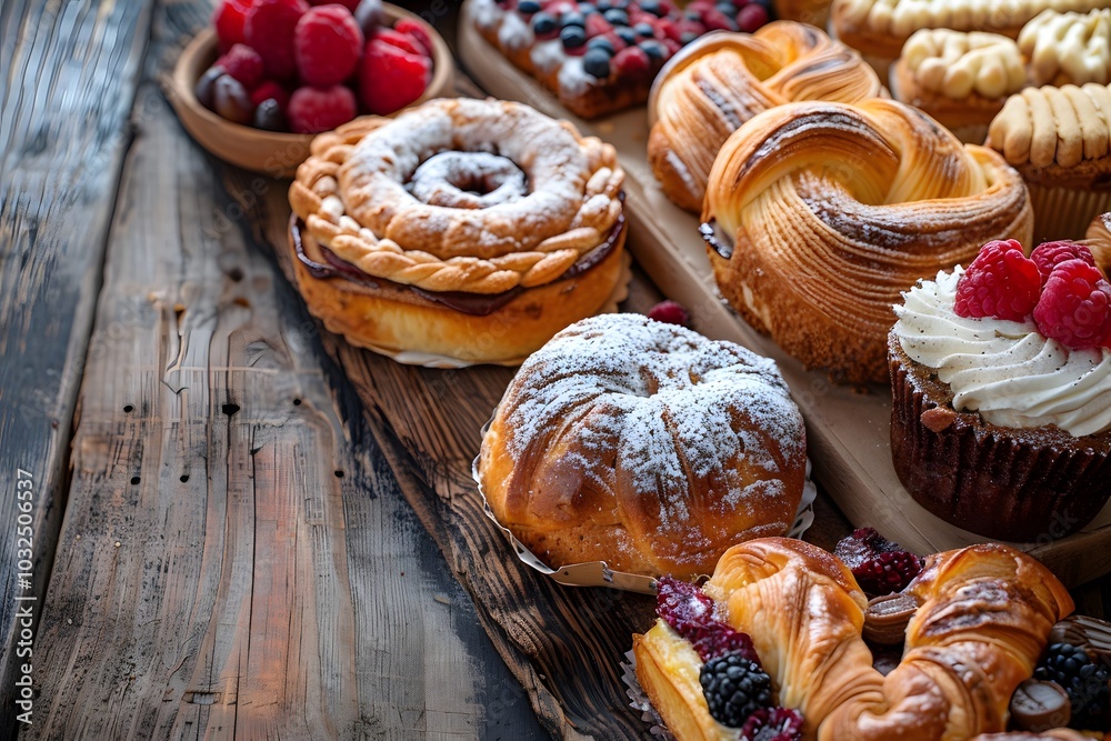 A Delectable Display of Freshly Baked Pastries and Berries