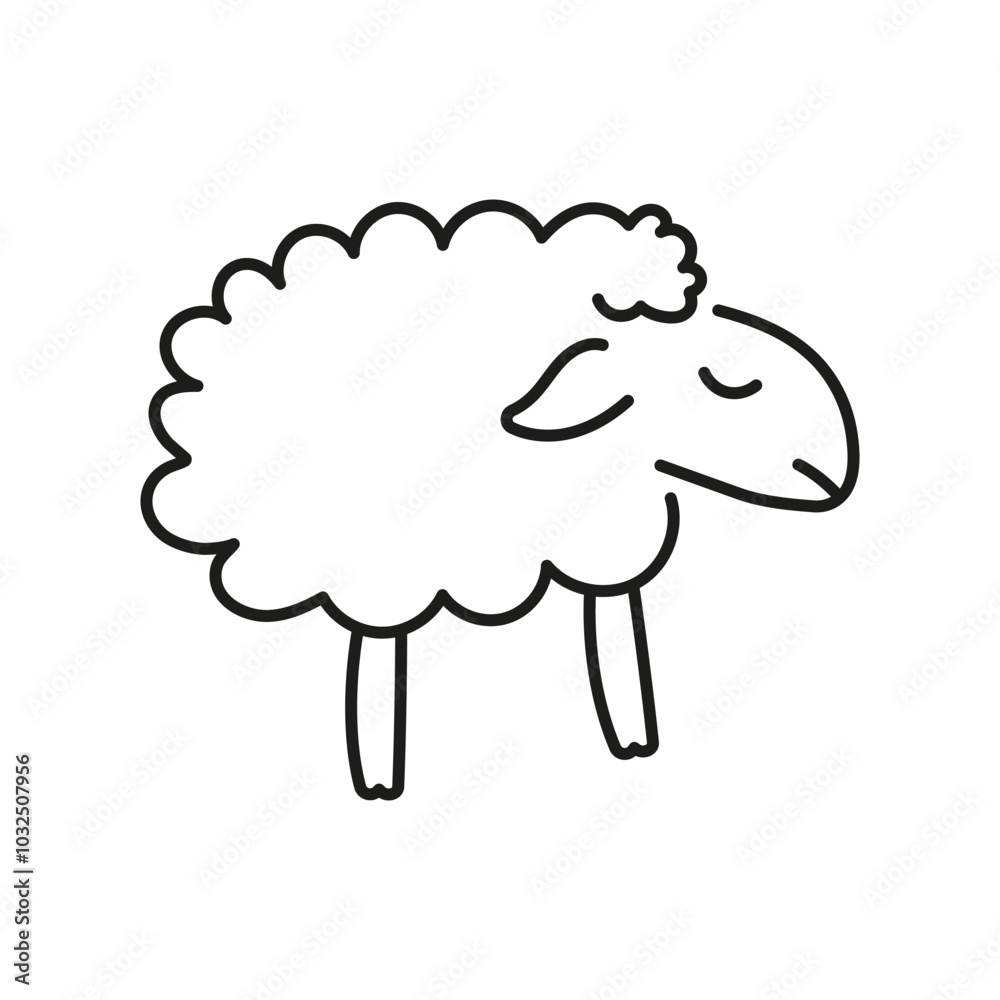 Sleeping Sheep Line Icon. Peaceful Rest and Counting Sheep Outline Symbol. Bedtime Rest and Calm Night. Relaxation Aid. Editable Stroke. Isolated Vector Illustration