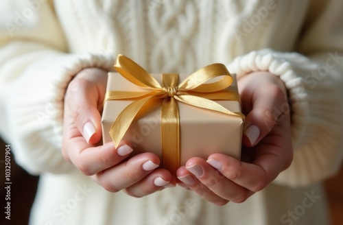 Close-up of female hands holding a present