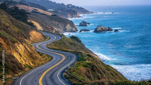 Scenic Coastal Highway Road Trip with Ocean Views and Winding Curves