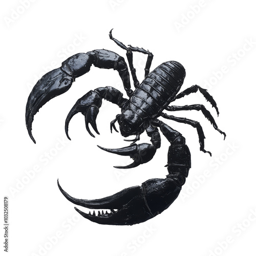 Black scorpion posed on a transparent background, showcasing its distinct features and texture, Black Scorpion on transparent background photo