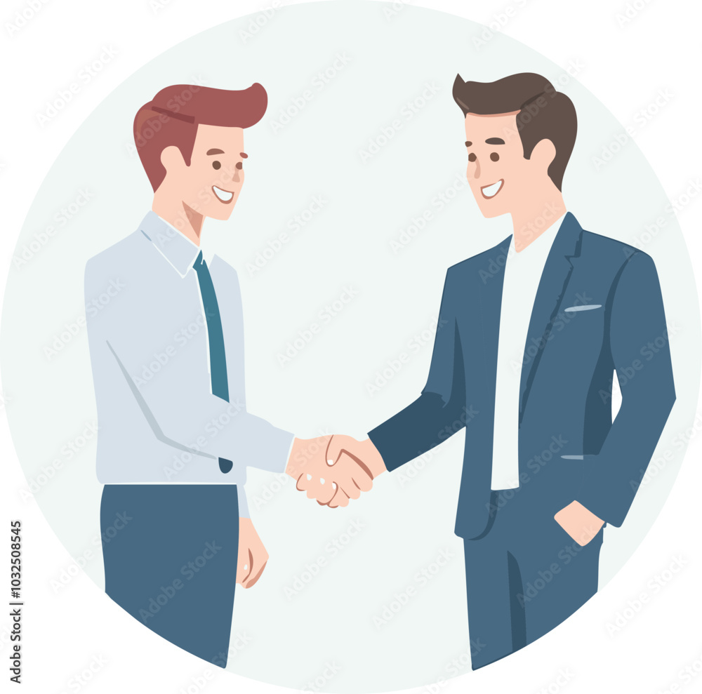 Fototapeta premium Two people shake hands as a result of agreement. Meeting of businessmen. Isolated on the background vector illustration