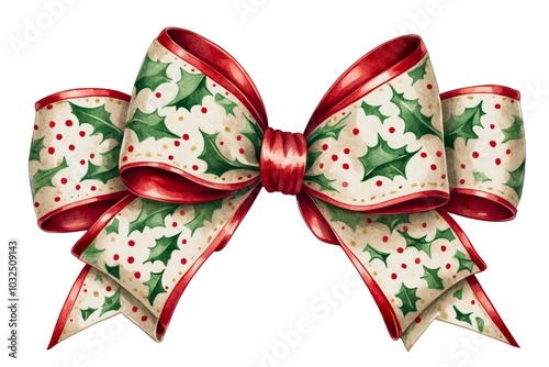 Vintage watercolor christmas bow illustration on isolated white background, holiday winter theme concept texture design.
