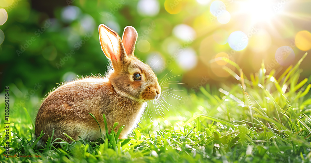 Adorable Cute Brown Rabbit Sitting on a Lush Green Field, Capturing the Essence of Nature and Playfulness in a Serene Outdoor Setting Adorable Cute Brown Rabbit Sitting on a Lush Green Field, Capturing the Essence of Nature and Playfulness in a Serene Outdoor Setting