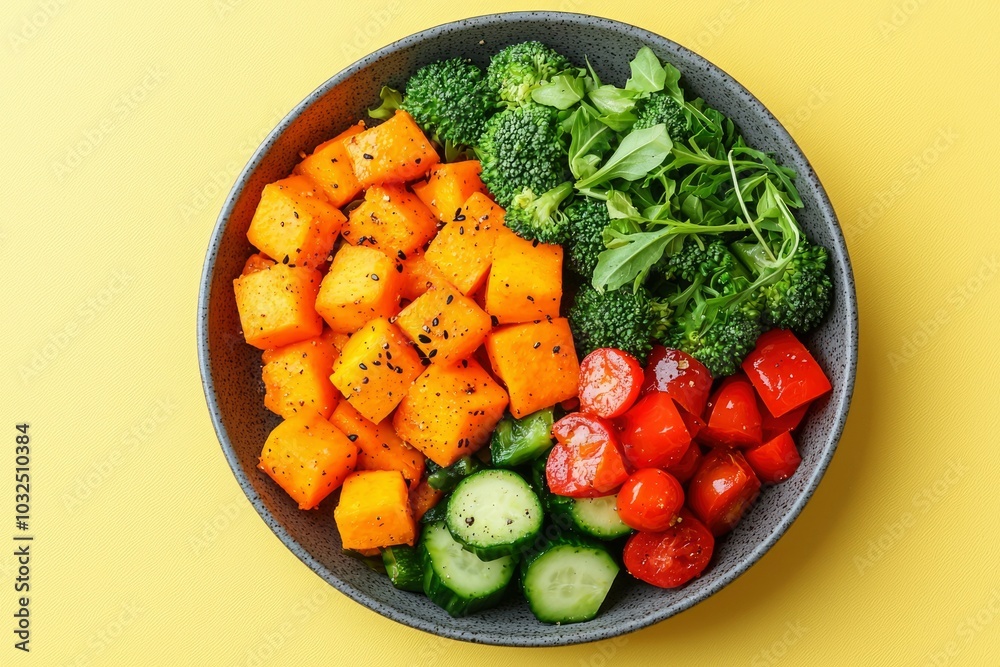Roasted Butternut Squash and Broccoli Salad with Tomatoes and Cucumbers