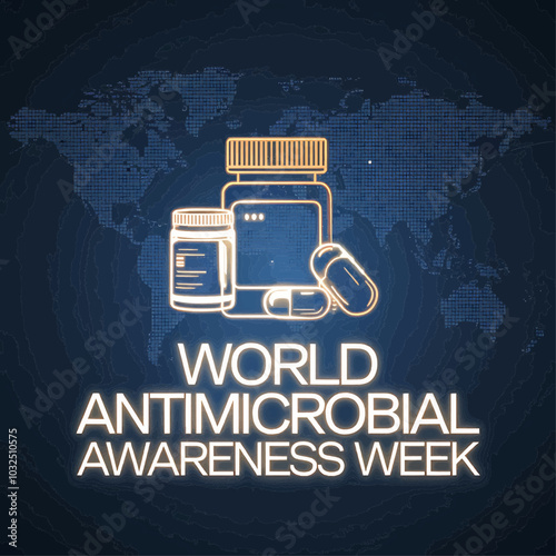 Futuristic vector design for World Antimicrobial Resistance Week (November 18-24) with medical imagery to emphasize the importance of fighting antimicrobial resistance.