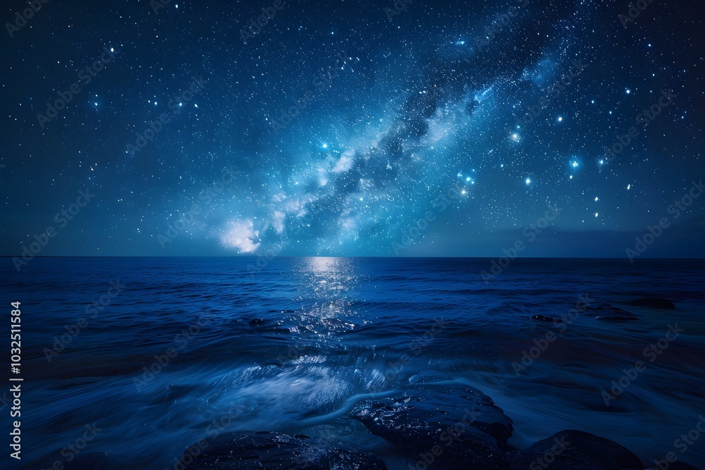 Fototapeta premium Enchanting Night Sky Over Serene Ocean Waves