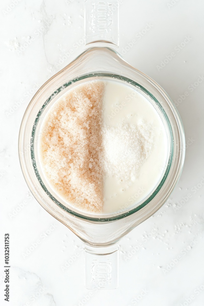Brown and White Sugar in a Glass Measuring Cup Brown and White Sugar in a Glass Measuring Cup