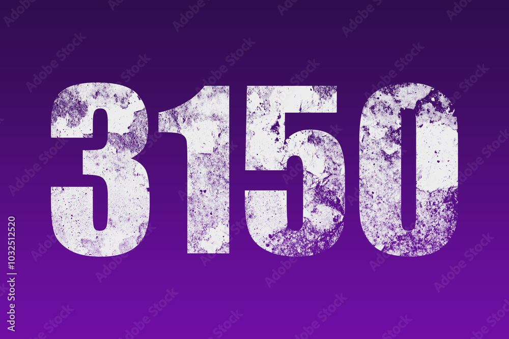 flat white grunge number of 3150 on purple background. flat white grunge number of 3150 on purple background.