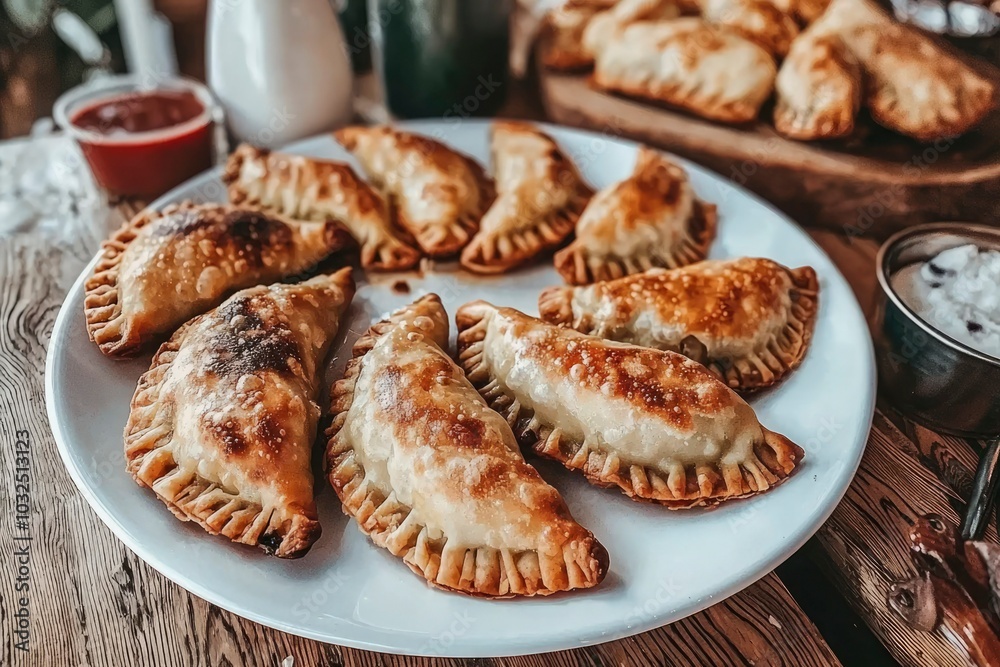 A Plate of Golden Brown Empanadas Ready to Serve A Plate of Golden Brown Empanadas Ready to Serve
