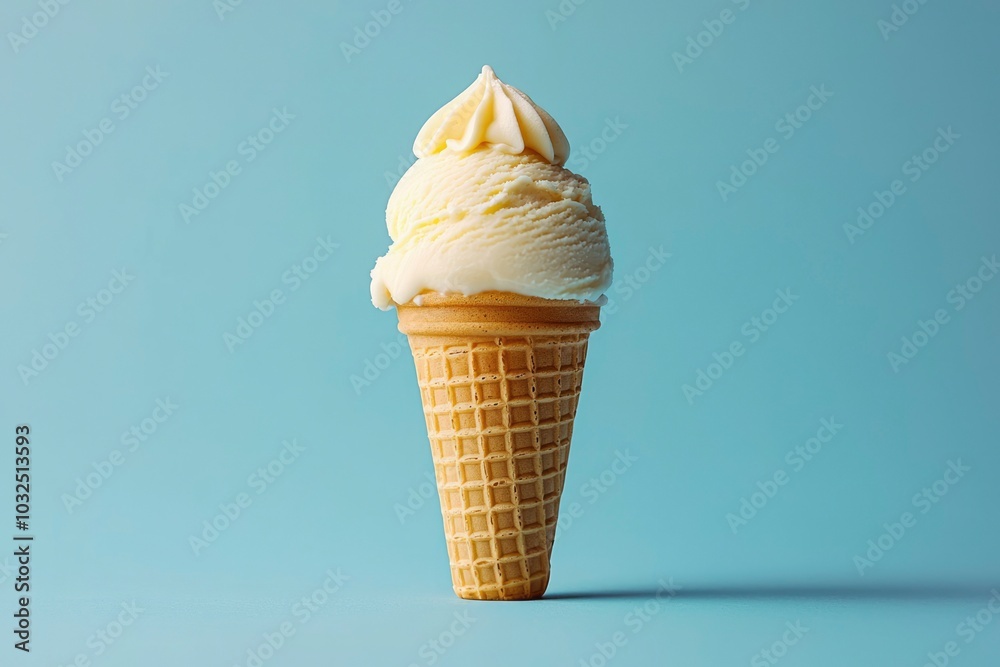 Vanilla Ice Cream Cone on a Blue Background Vanilla Ice Cream Cone on a Blue Background