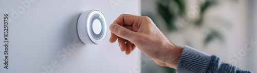 Setting schedule on smart thermostat app can enhance home comfort and energy efficiency. This captures hand adjusting thermostat, showcasing modern technology in action