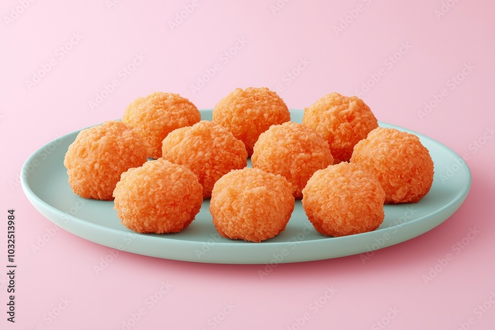 Crispy Fried Balls on a Mint Green Plate Crispy Fried Balls on a Mint Green Plate