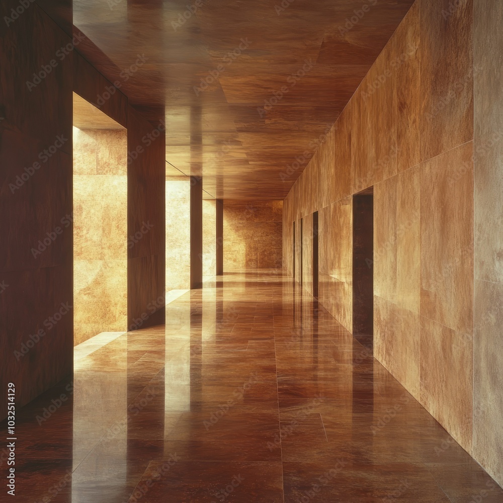 Long Marble Corridor with Doors and Sunlight Long Marble Corridor with Doors and Sunlight