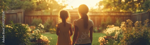 Two women standing in a garden looking at the sun