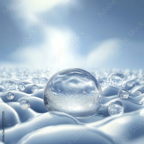 Large Water Droplet on Rippled Surface with Smaller Droplets