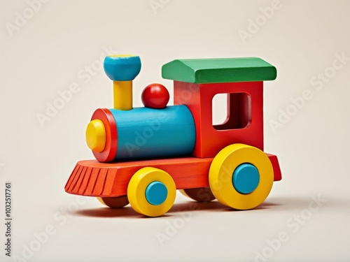 Brightly colored wooden toy train featuring red, yellow, green, and blue details, highlighting handcrafted children's toys and playful designs