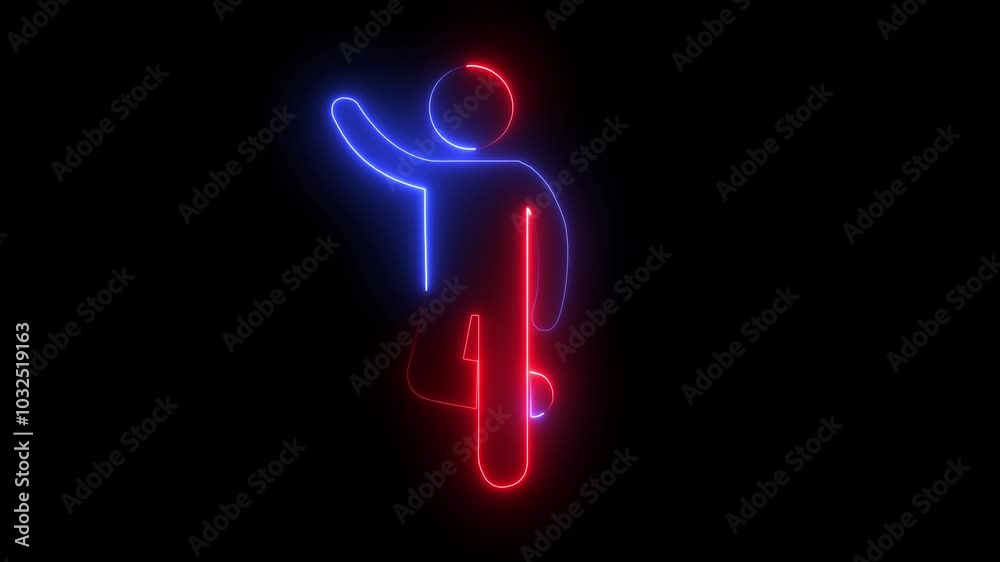 Man icon animated on a black background. Glowing neon person or people sign animation.