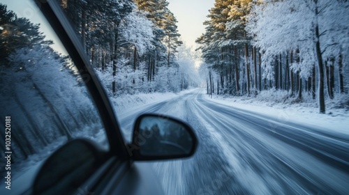 Wallpaper Mural A serene winter morning unveils a winding road blanketed in snow, surrounded by tall, frosted trees. The tranquil landscape invites safe travel through the peaceful, snowy forest. Torontodigital.ca