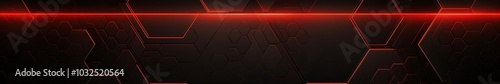 Black hexagon background. Close-up a surface made up of hexagonal shapes, honeycomb pattern. Illuminated red outlines. Geometric, futuristic and modern design