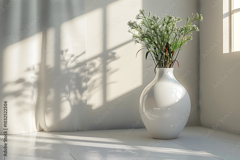 Elegant White Vase with Fresh Flowers in a Sunlit Room